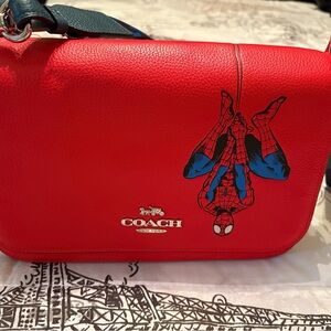 Coach Red Crossbody Bag with Spider-Man Design NWT